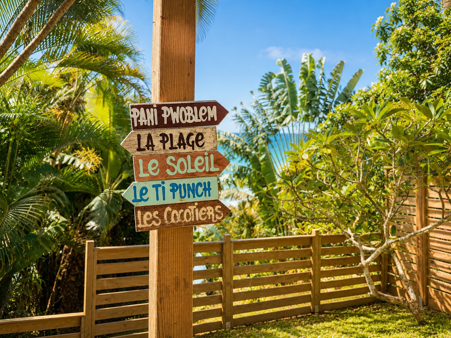 Panneau de bienvenue dans le jardin : Pani Pwoblem